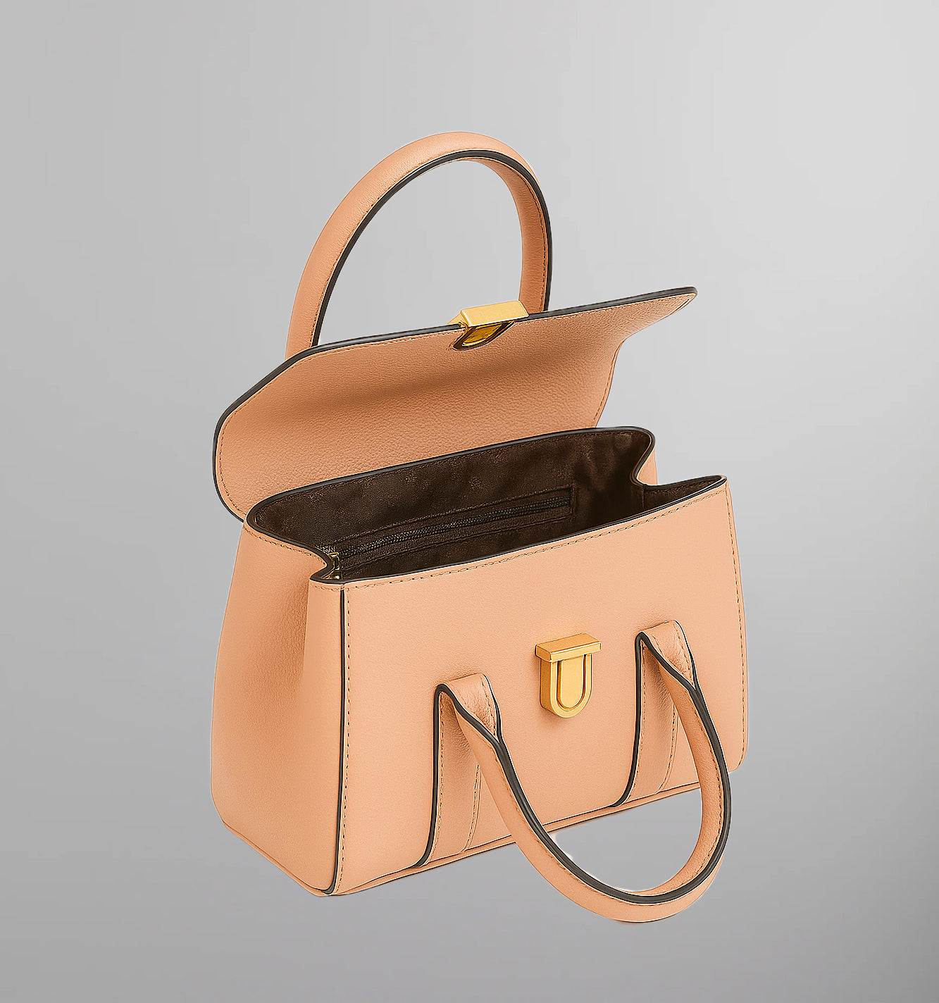 Image of Leather Satchel with Gold Turn-Lock Closure